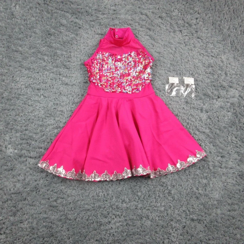 Weissman Dress 10/12 Girls Night Out Sequin Halter Skater Dance Costume NWOT